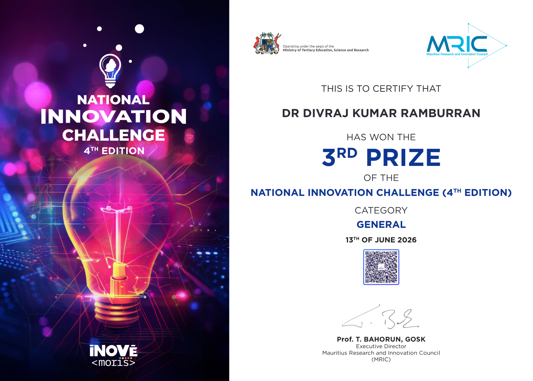 AI-Powered Automated ECG Diagnostic System for Rapid Cardiac Screening in Regional Hospitals, Local area health centers and Mediclinics of Mauritius certificate preview